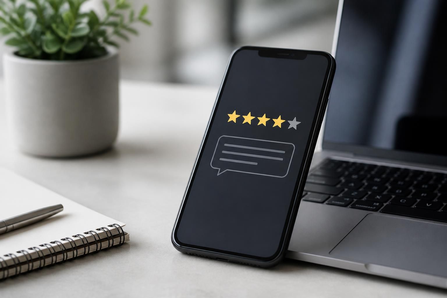 Smartphone and laptop with a subtle customer feedback concept.